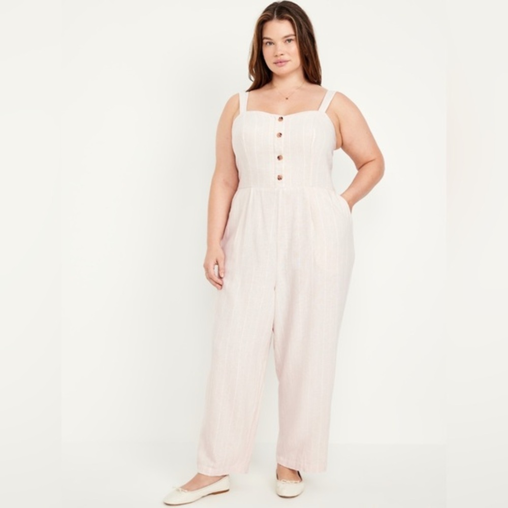 NEW…Cami Button-Front Linen-Blend Jumpsuit